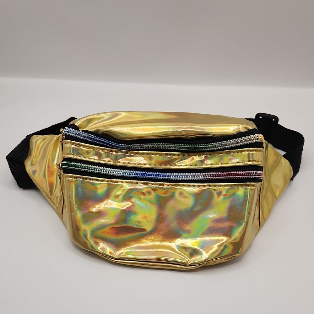 Holographic Gold Adjustable Strap Fanny Pack Crossover Bag -New